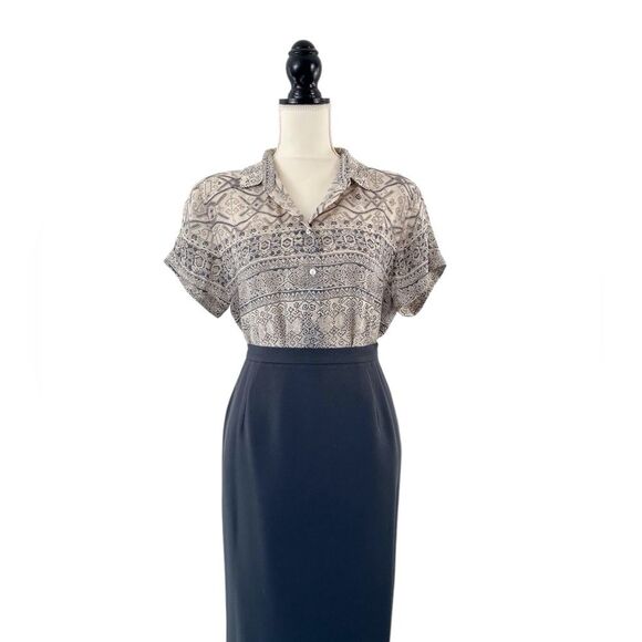 Jones New York Vintage Women’s Neutral-Toned Geometric Print Blouse Size 8 - Picture 8 of 12